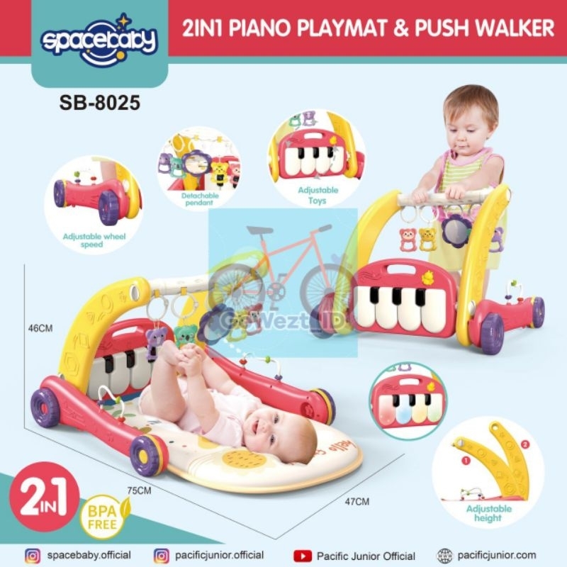 Mainan Piano Playmat &amp; Push Walker SB 8025 Spacebaby Playgym Matras Bayi Space Baby | High Quality