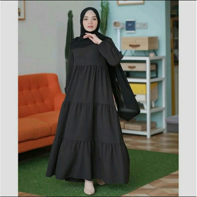 (Murah) Lunara Maxy / Gamis Muslim Dropknit Susun Grosir Seragam Pengajian