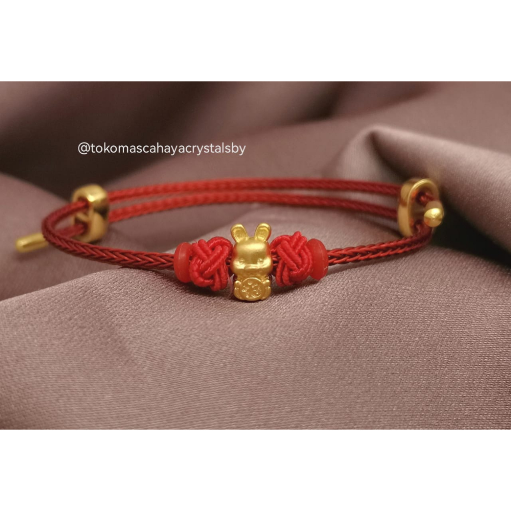 Gelang Charm Kelinci Berdiri Emas kadar 24k HK Hongkong 999% 999 &amp; Gelang serut