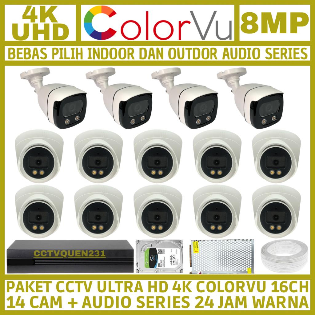 PAKET CCTV COLORVU 8MP 16 CHANNEL 14 KAMERA ULTRA HD 4K AUDIO SERIES