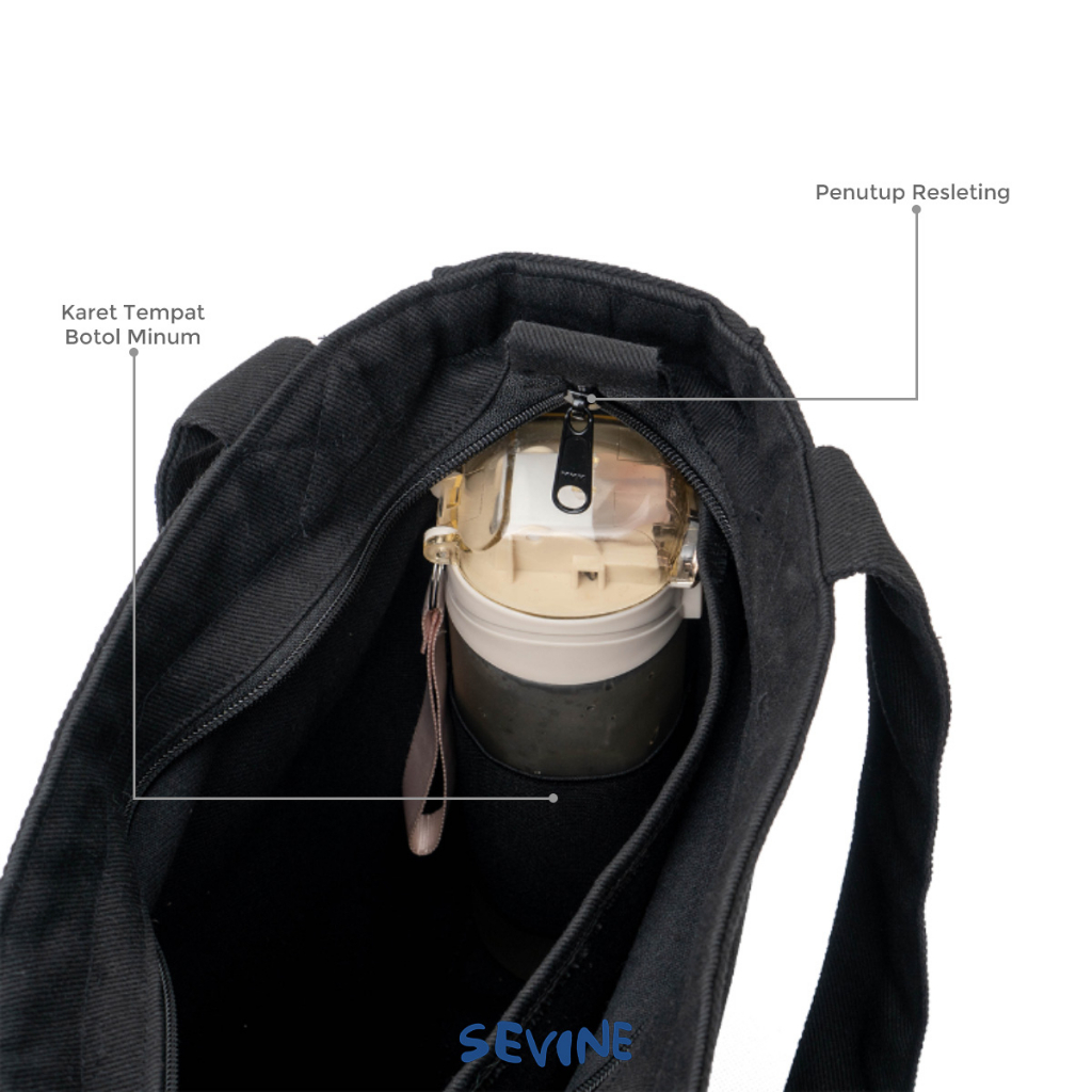 Sevine Totebag Kanvas Rebecca Tas Wanita Tote Bag Kuliah Sekolah Kerja Sekat Laptop Hitam Elegan Aesthetic - PA