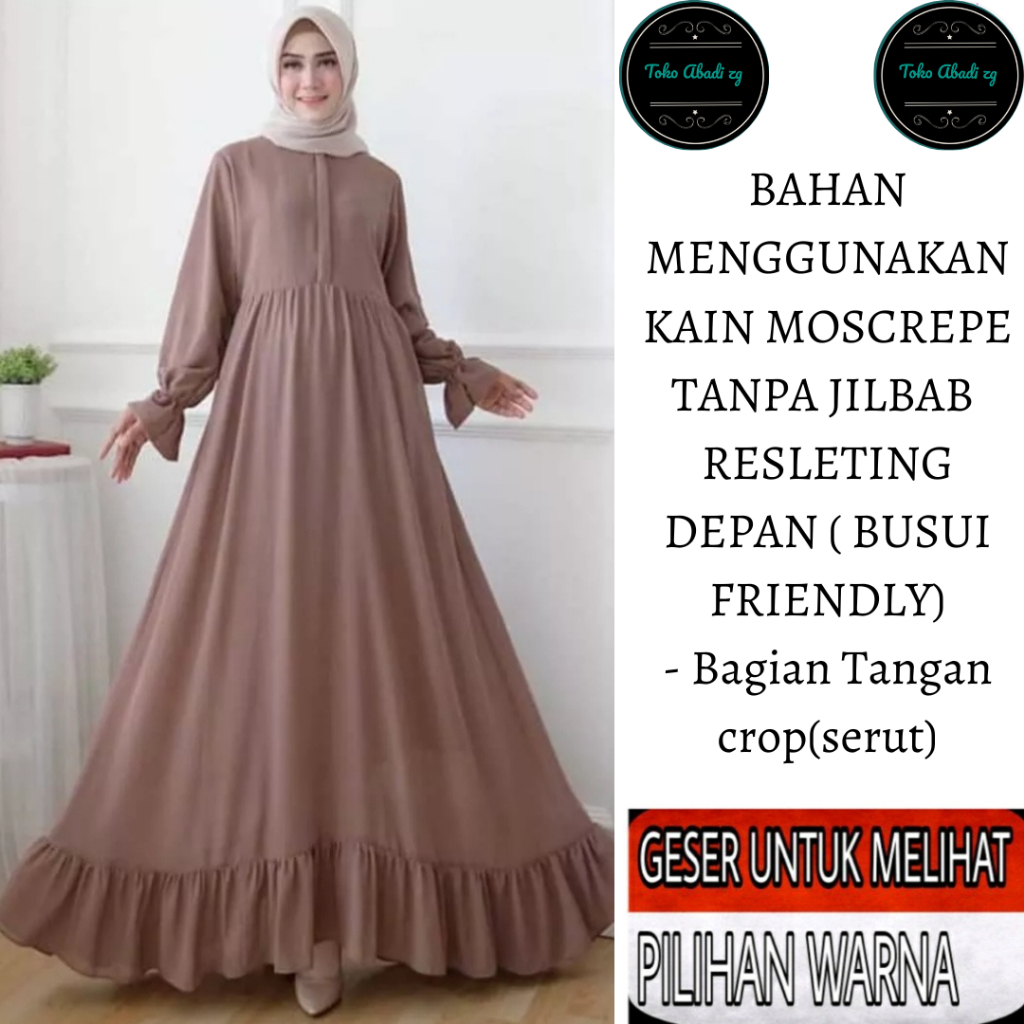 Busana Wanita Muslimah Gamis Putih Bersih Polos Bahan MOSCREPE ITWAY