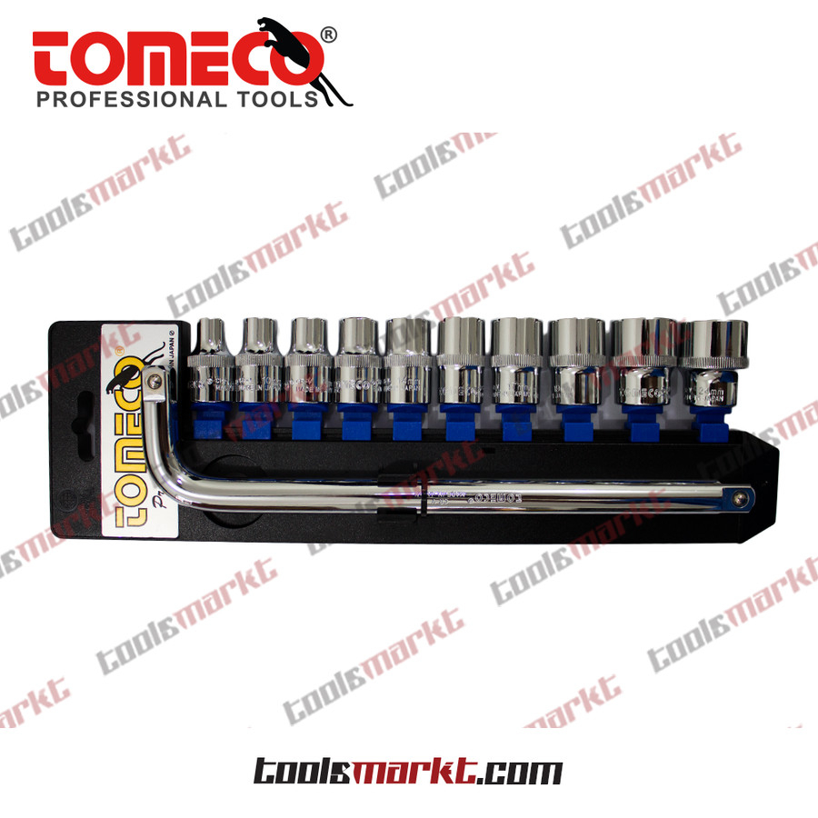 Tomeco 12 pcs 12PT SQ 1/2" Kunci Sok Set 8 - 24 mm CRV Hand Socket Set