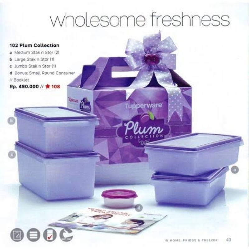 Tupperware Plum Collection Set Purple (4 Pcs) / Frezer Box Wadah Tempat Makanan Container Organizer 