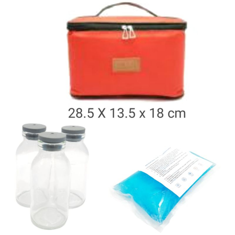 ( D R 31 )TM   PAKET COOLER BAG /  TAS PERLENGKAPAN ASI ASIP   / TAS ASI BAYI +Y ICE GEL  + 3 BOTOL ASI ( D R 31) jkt