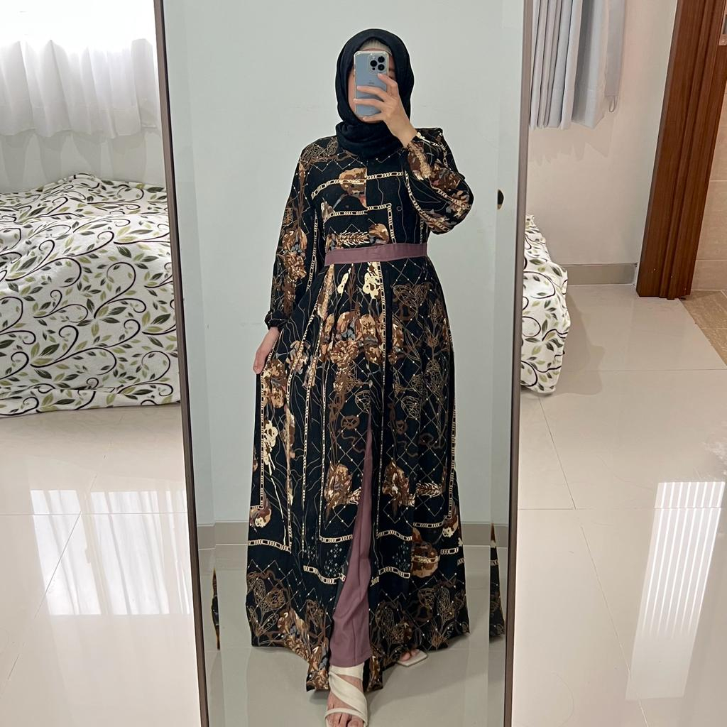 Setelan Gamis Liora - Gamis Serut Pesta Raya Syari wanita Casual Lebaran Maxmara Lux MCL2 Tali Pingg