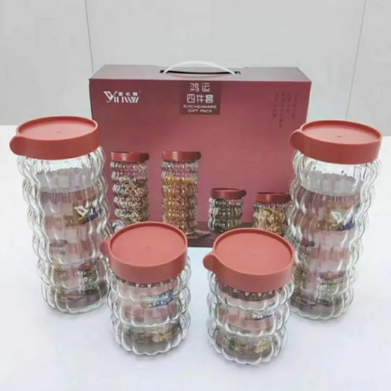 Toples kaca 4 in 1 toples penyimpanan kue makanan kacang biji kedap udara toples lebaran