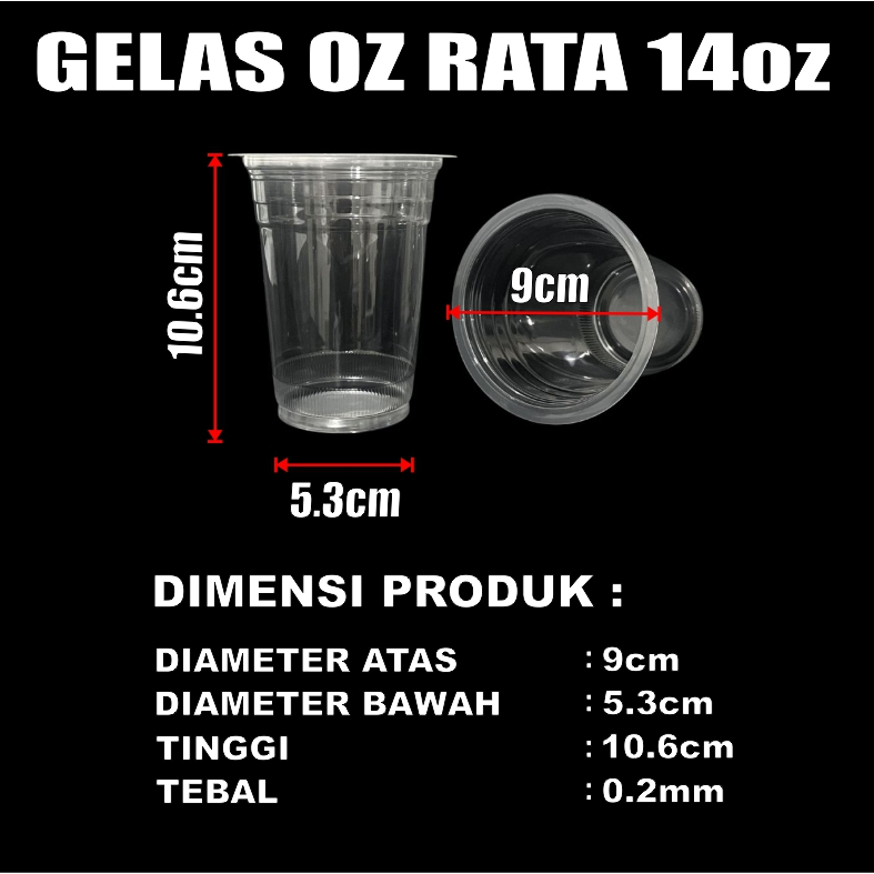 Gelas oz Rata 14oz Bening Cup Plastik Datar Murah Per Dus Semua Jasa Kirim