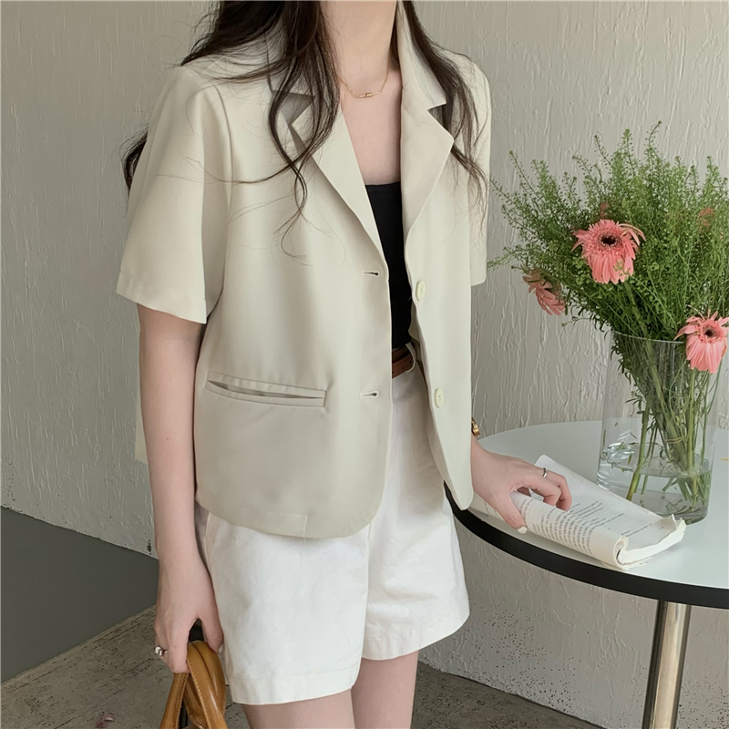 XIAOZHAINV Blazer Jaket Crop Wanita Korean Style V-neck 0747