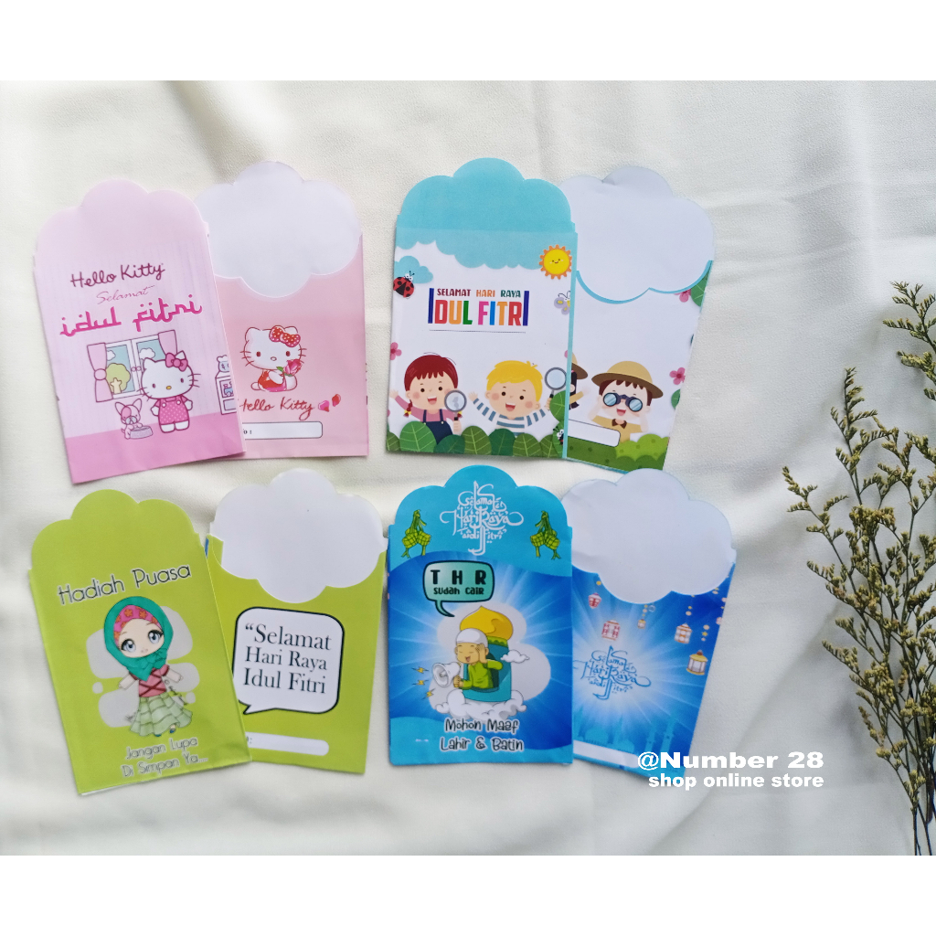 10pcs amplop thr lebaran kartun mini / angpau idul fitri karakter lucu bisa pilih motif