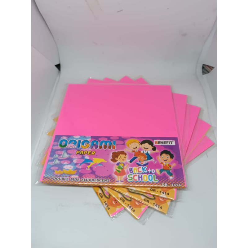 KERTAS ORIGAMI BENEFIT 14 X 14 CM WARNA WARNI DUA SISI DOUBLE SIDED 1 PAK ISI 5 WARNA 20 LEMBAR