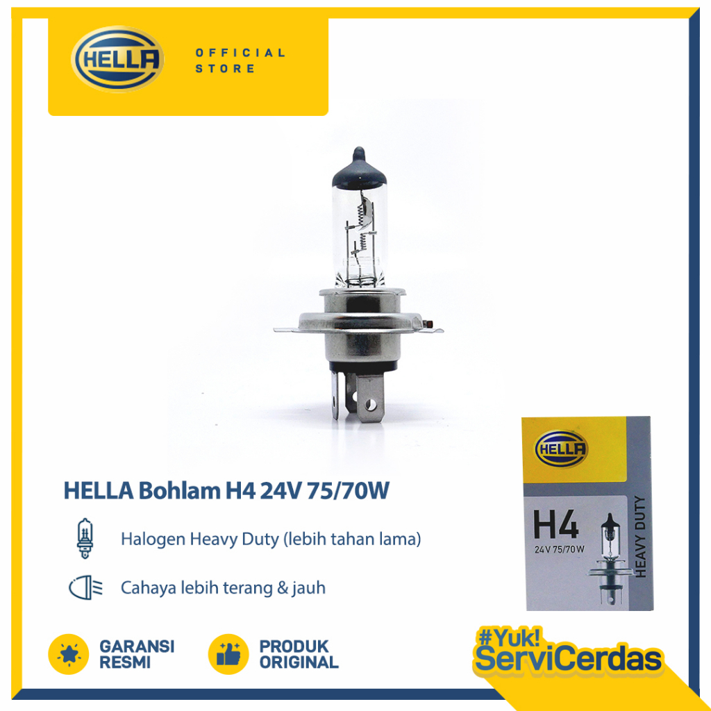 Lampu Mobil HELLA H4 24V 75/70W P43T - Bohlam Mobil