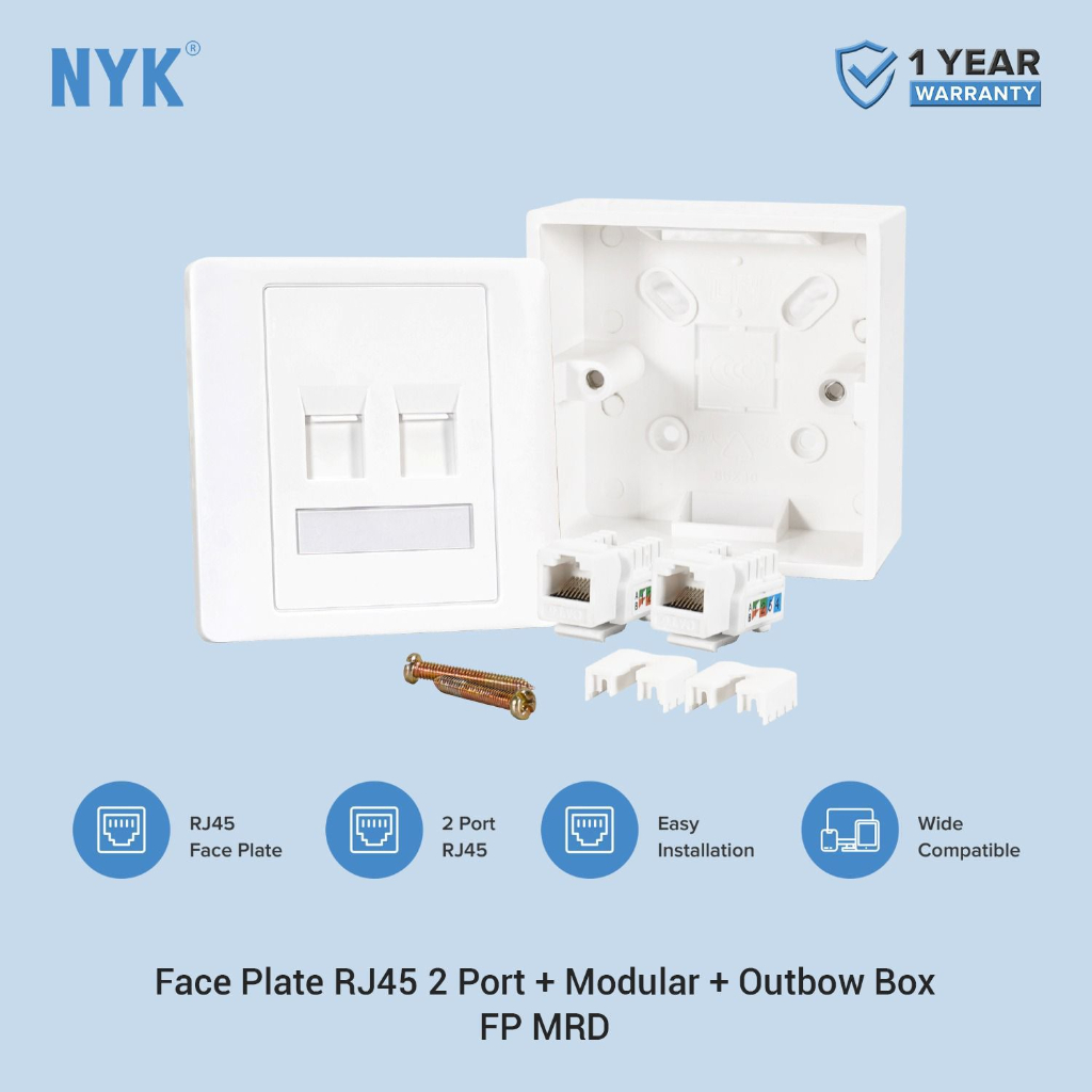 Nyk Wall Faceplate RJ45 2Port Modular+ Outbow Box - FP MRD