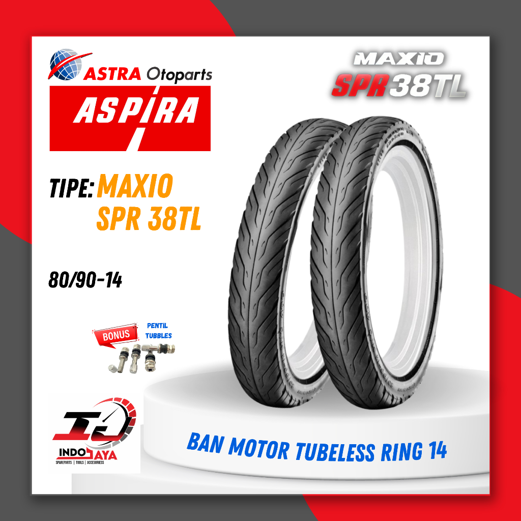 [BAYAR DI TEMPAT] BAN ASPIRA TUBELESS SPR 38 TL (80/90-14) / BAN TUBLES ASPIRA MAXIO SPR38 TL RING 1