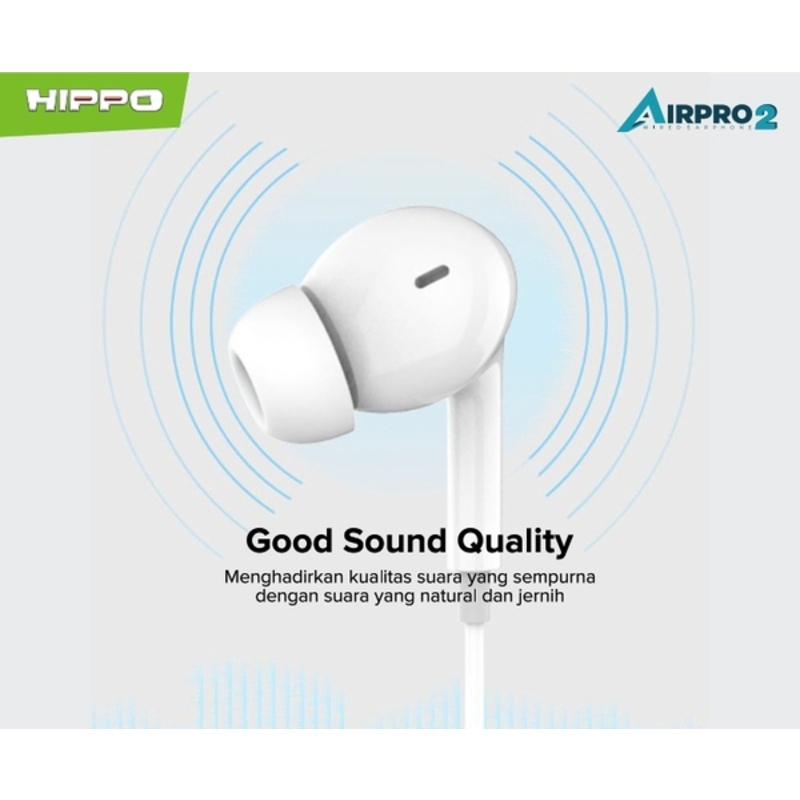 Hippo Earphone Airpro 2 Super Bass Jack 3.5mm Wired Handsfree Android Original Earbuds Headset