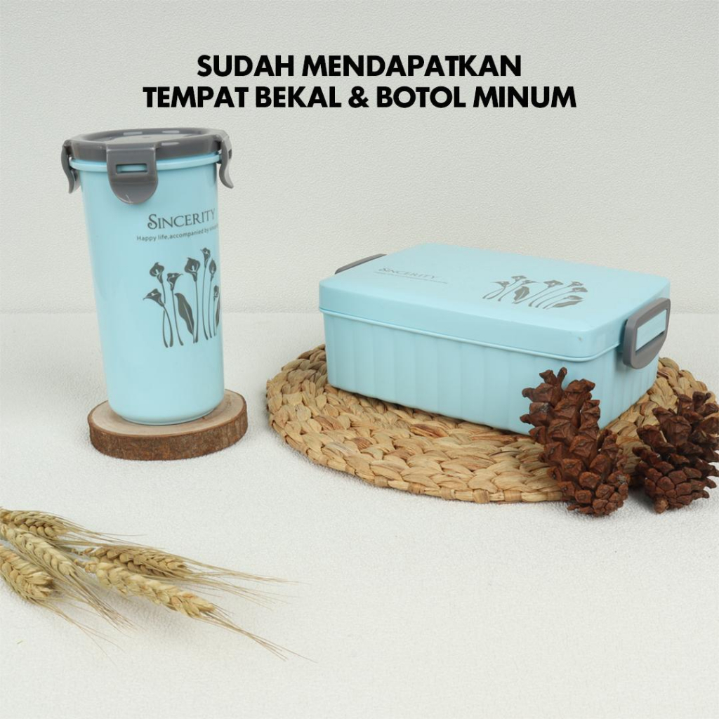 Set Tempat Makan Portable dan Botol Minum Anti Bocor I Lunch Box I Tempat Nasi Box Tahan Panas