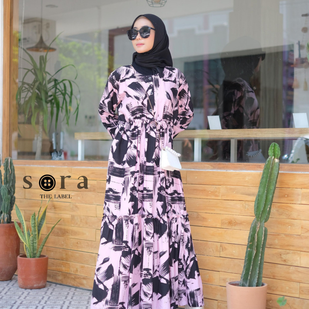 BY SORA - A GAMIS RAYON PREMIUM MODEL RAMPEL SUSUN MAYUNG BUSUI FRIENDLY BAJU MUSLIM WANITA SYAR'I B