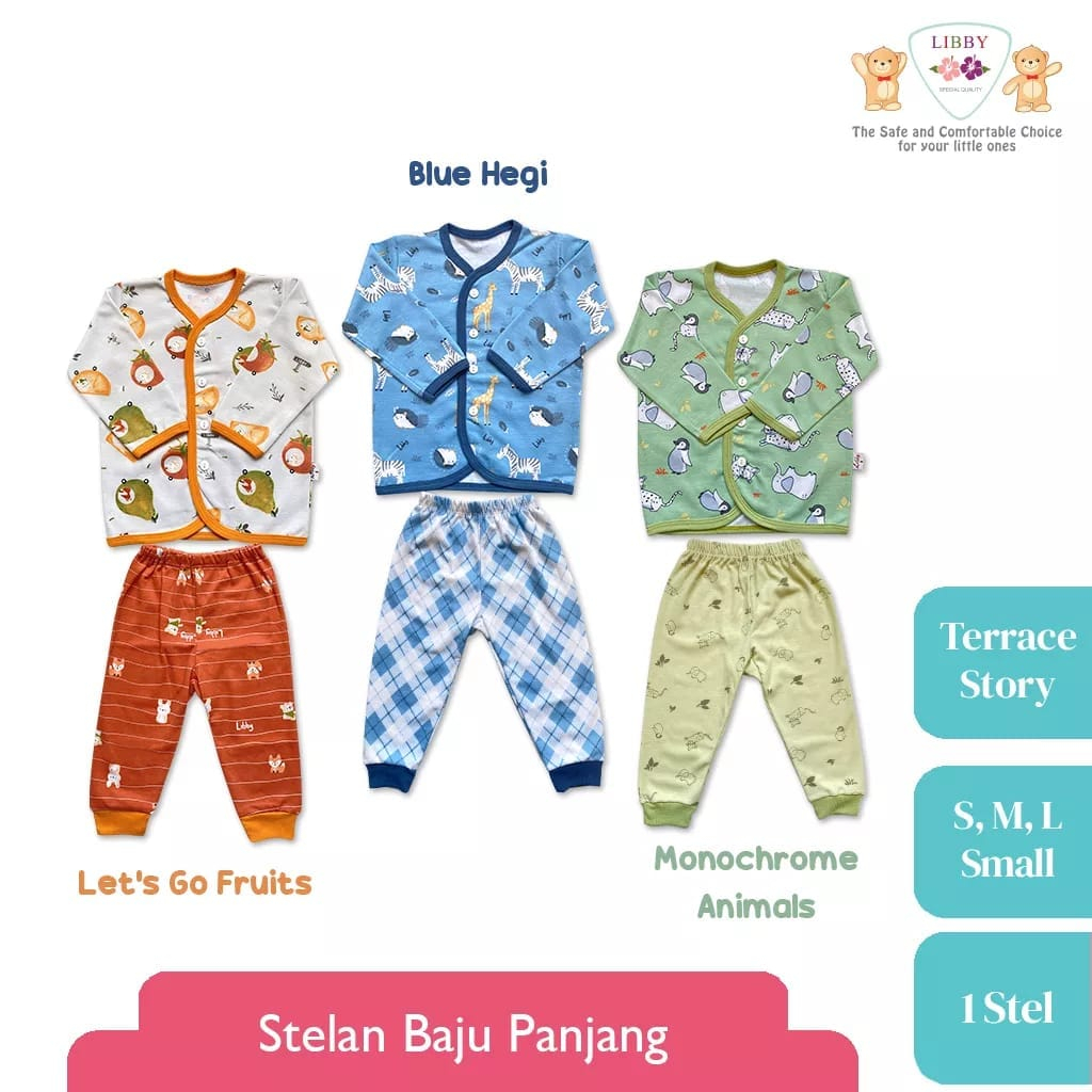 LIBBY Setelan Baby  Panjang Kancing Depan Motif Terrace Story (1 stel)