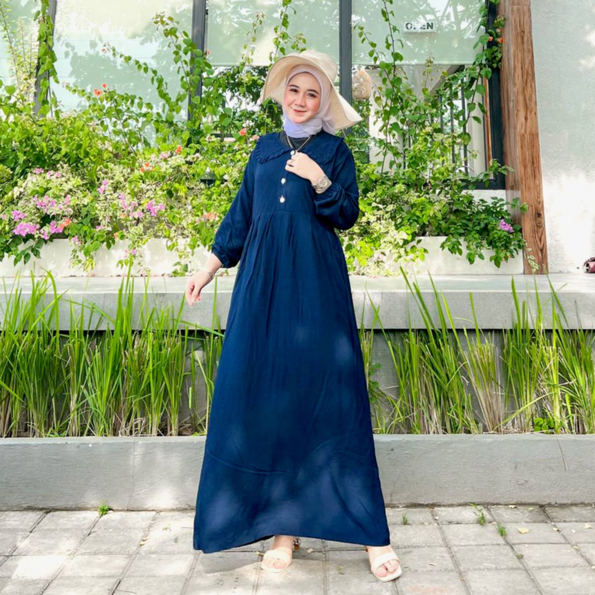 Gamis Wanita Bahan Rayon Polos Kancing Depan