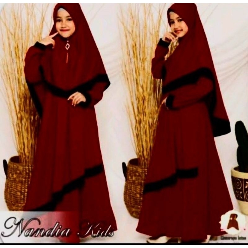 Gamis Anak Muslim Gamis Anak Perempuan Nandia Kids warna Marun