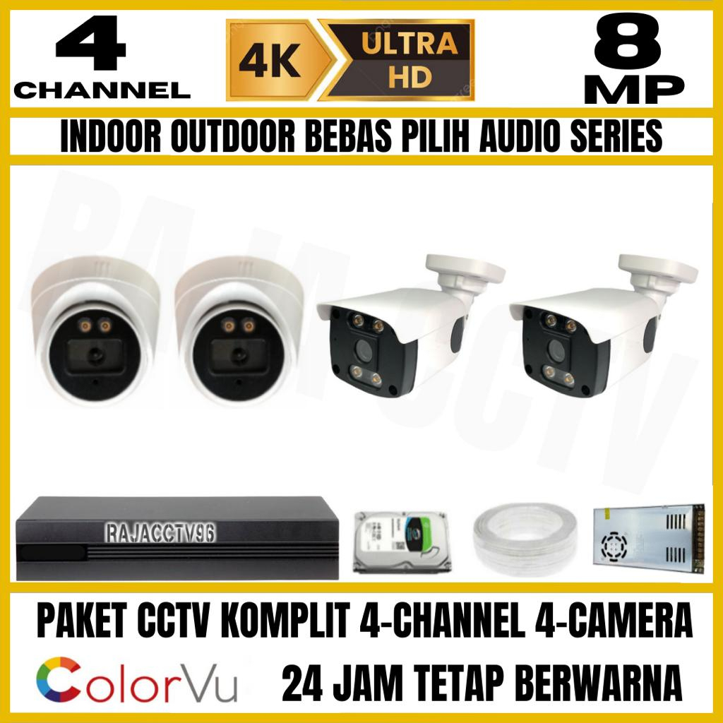 PAKET CCTV 8MP COLORVU COLORFUL 4 CHANNEL 4 KAMERA ULTRA HD 4K CAMERA IC SONY AUDIO SERIES SIANG MALAM WARNA