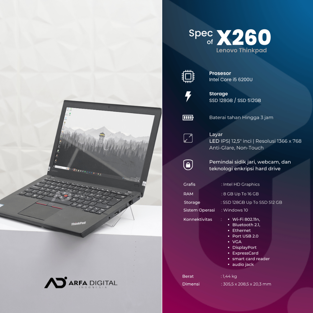 Lenovo Thinkpad X260 Intel Core i5 Gen 6 RAM 8GB SSD 256GB Mulus LIKE NEW Bergaransi