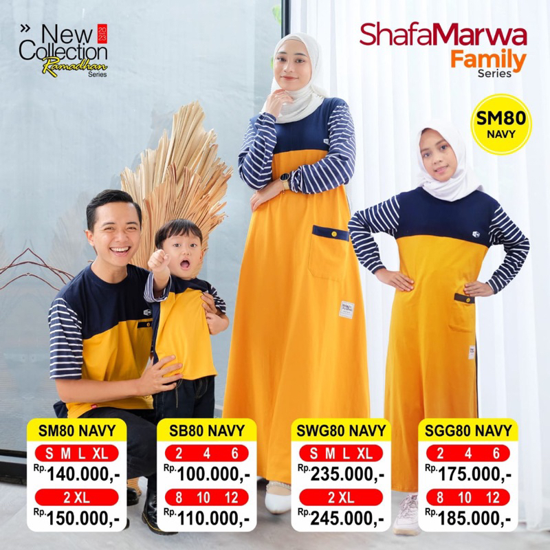 Kaos Couple Keluarga Sarimbit ShafaMarwa Gamis Series Art 80 NAVY
