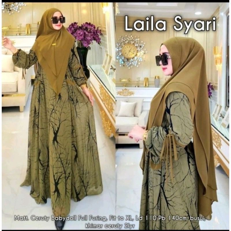 LAILA SYAR'I | GAMIS SET HIJAB FULL CERUTY DOUBLE FURING