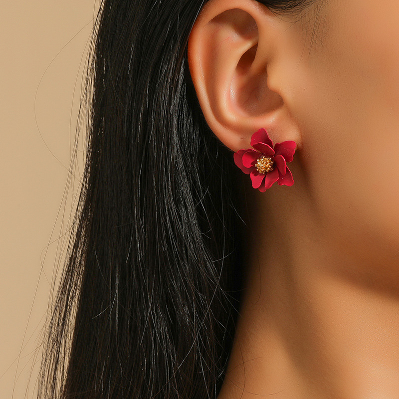 Anting Wanita Model Bunga Lacquer Flower Matte Import