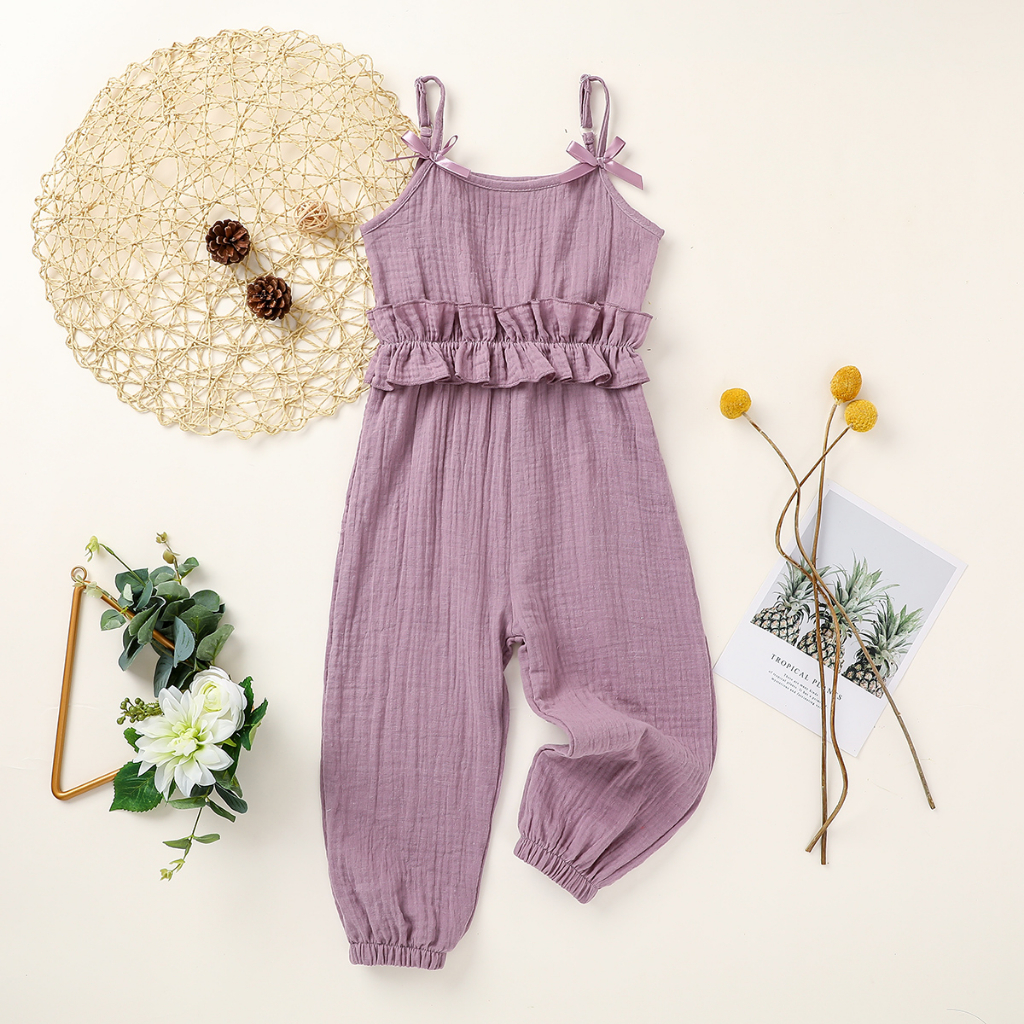 Romper Bayi Perempuan Bayi Musim Panas Romper Baptisan Baru Lahir Jumpsuit Pakaian Bermain untuk Anak-anak Katun Linen Ruffle Pakaian Romper Anak