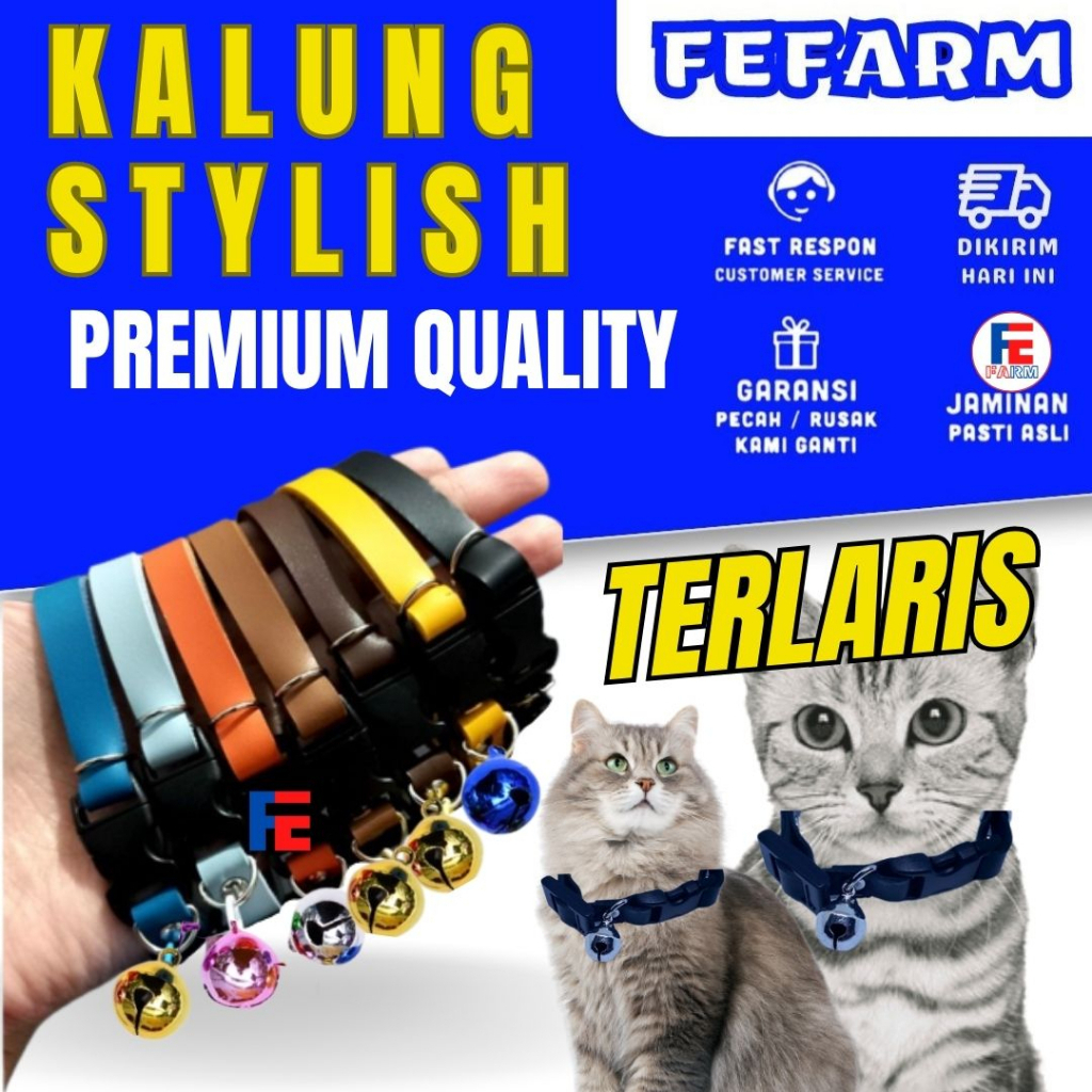 Kalung Kucing Kulit Sintetis Lonceng 14MM FEFARM