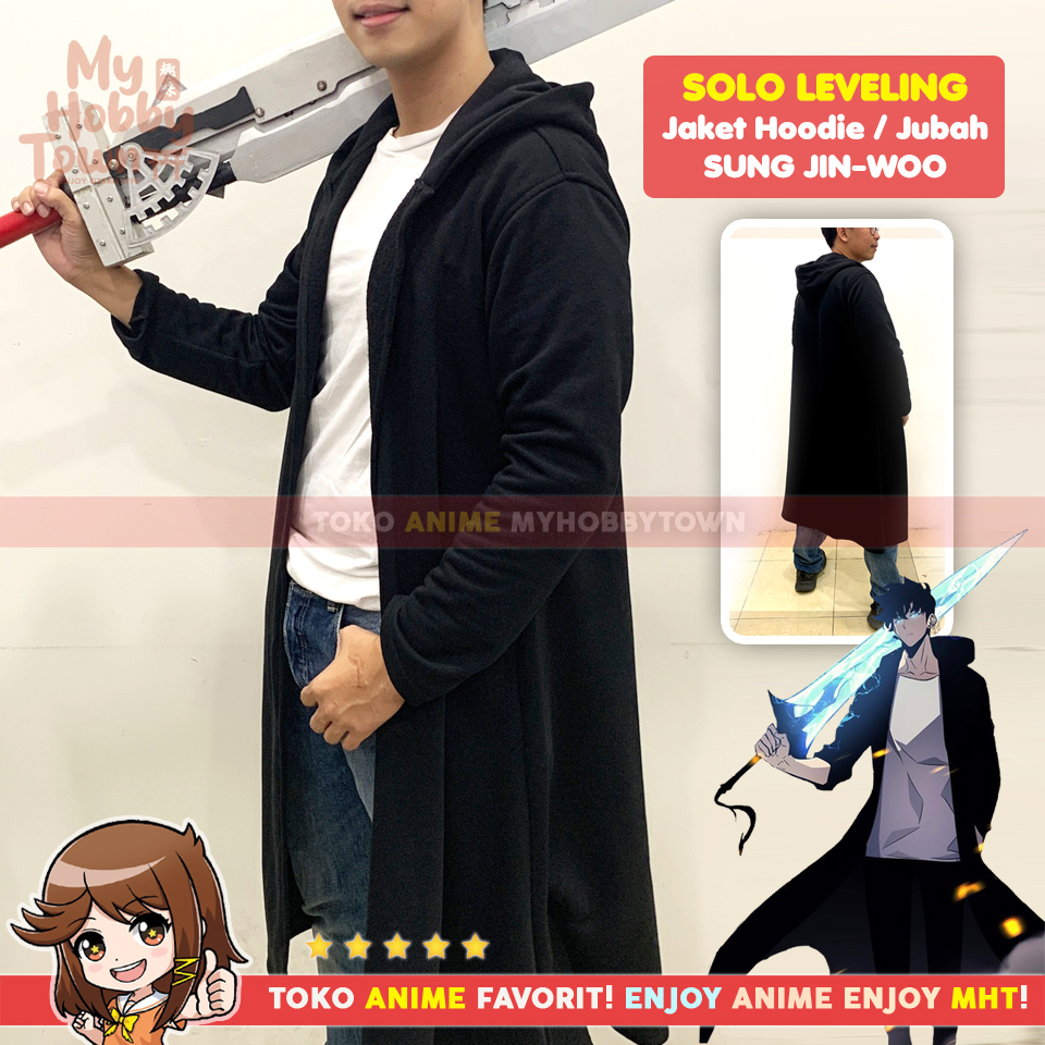 Jaket Hoodie Solo Leveling Jubah Sung Jin-Woo Cosplay Anime Black Manhwa Sung Jinwoo