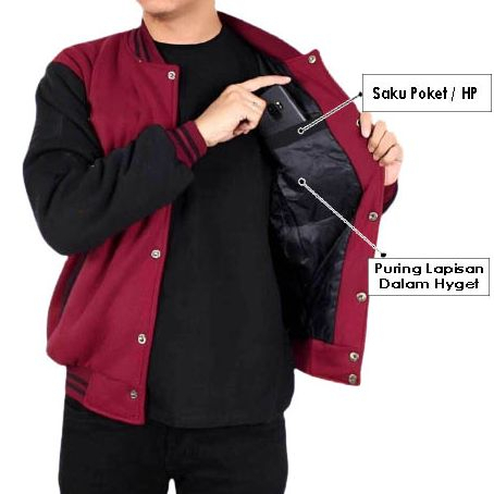 INDO - Jaket Baseball Polos Pria Wanita Tebal | Jaket Varsity Baseball Premium Navy