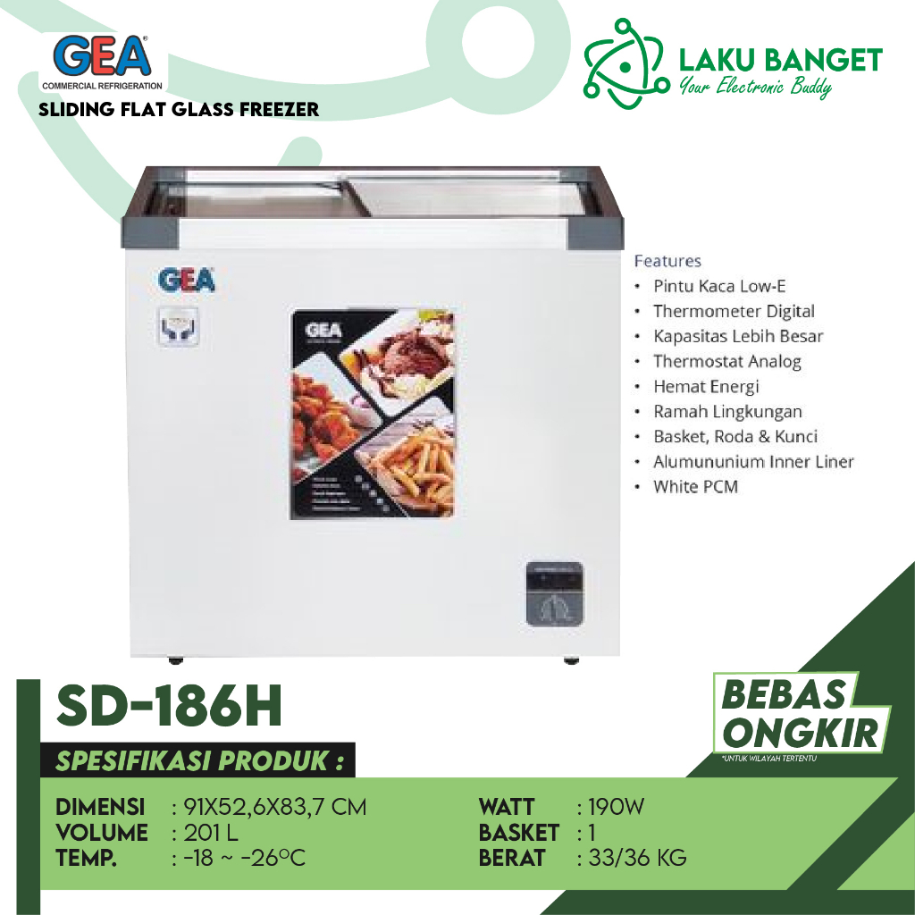 gea SD186H Sliding Flat Glass Freezer