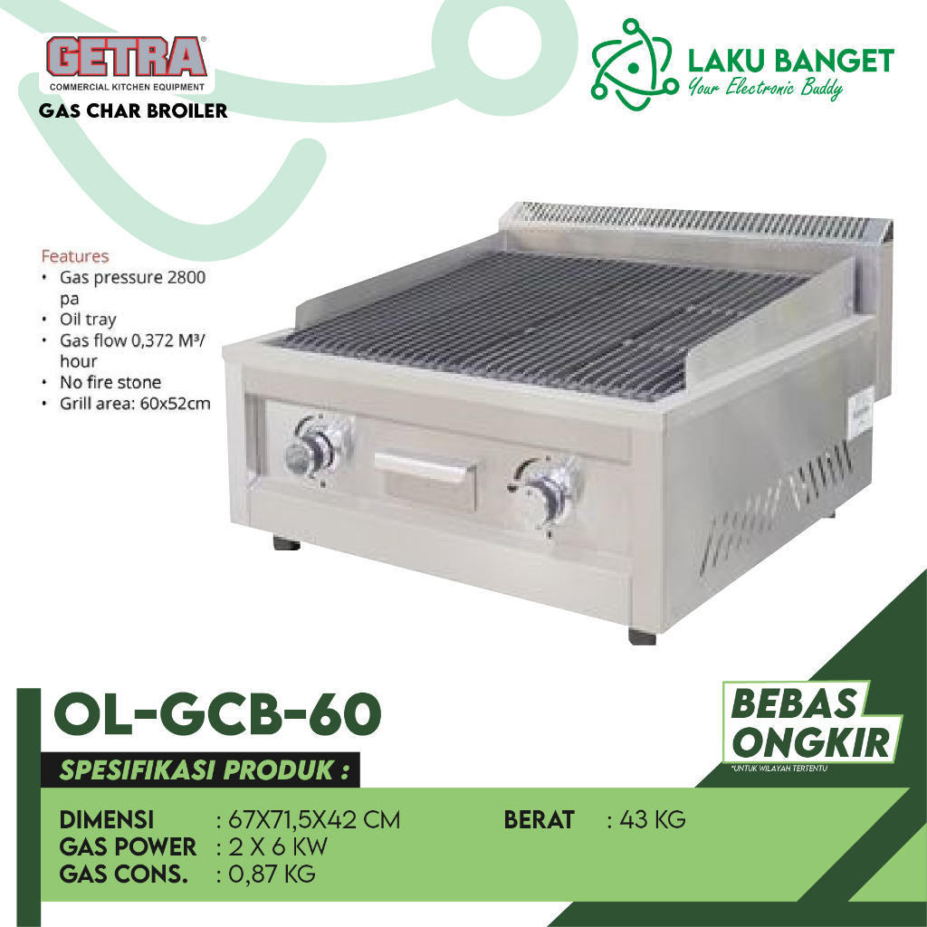 GETRA S/S GAS CHAR BROILER TYPE OL-GCB-60 / OL GCB 60 / OLGCB60
