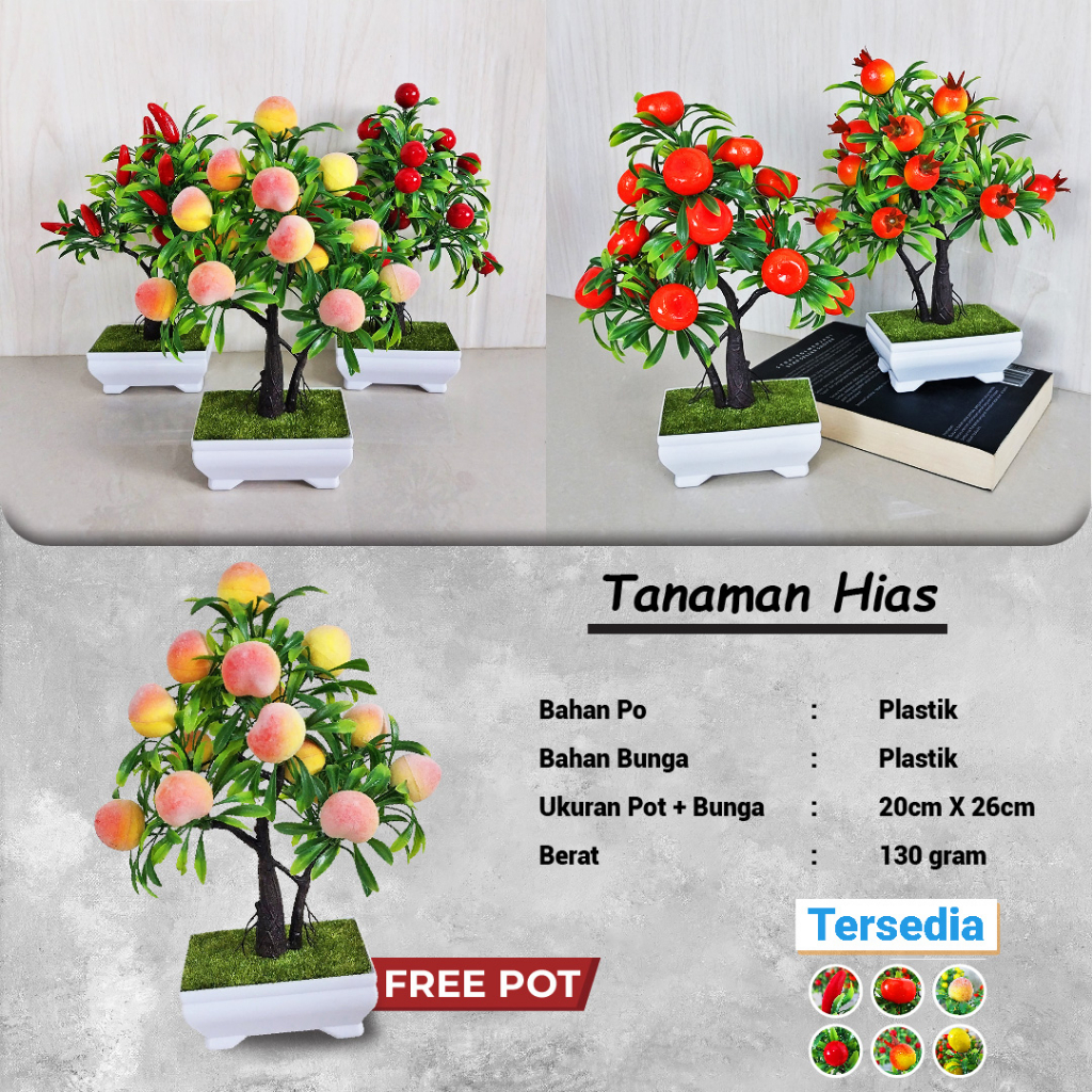 Satu7an PBP11 BUNGA PLASTIK TANAMAN BUAH -SAYUR + POT BUNGA DECORATION CHILI ORANGE PEACH ARTIFICIAL