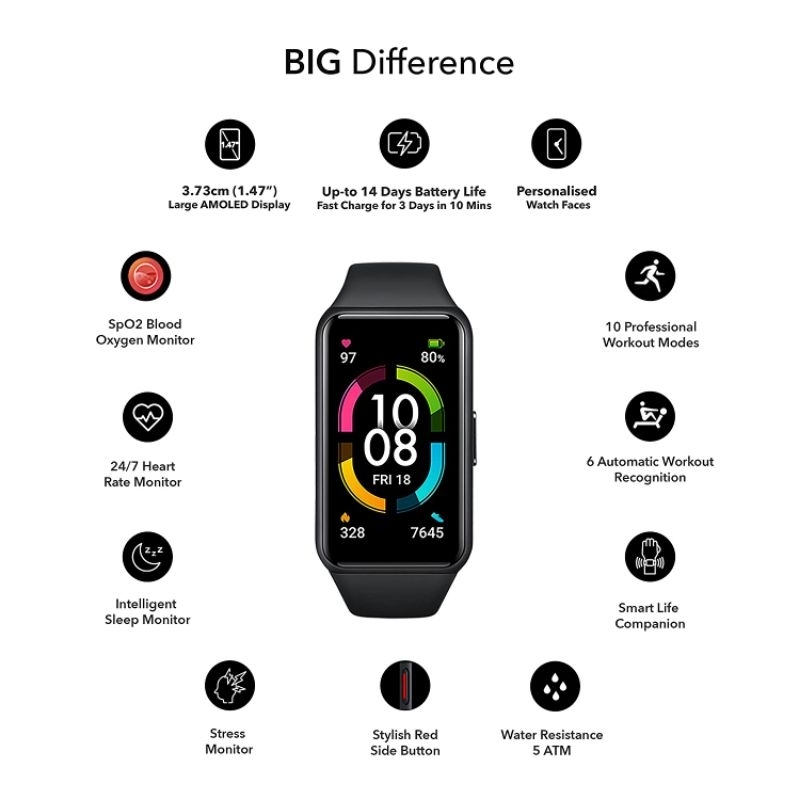 HONOR Band 6 Smart Watch 1.47&quot; AMOLED Display Blood Oxygen Monitoring