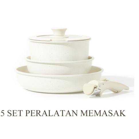 Cookware Set 5pcs Granit Putih Antilengket Peralatan Masak