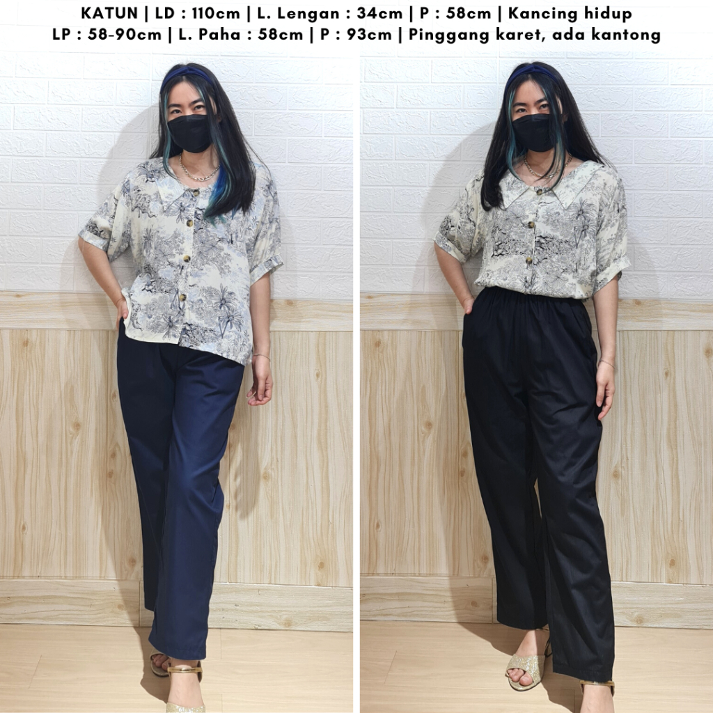 4810 luna floral button long pants one set katun