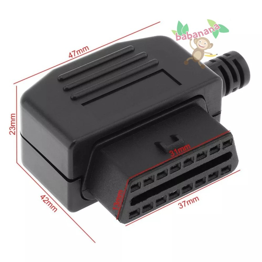 Housing OBD2 16Pin Female Connector Rumah Car Diagnostic Cable Siku L