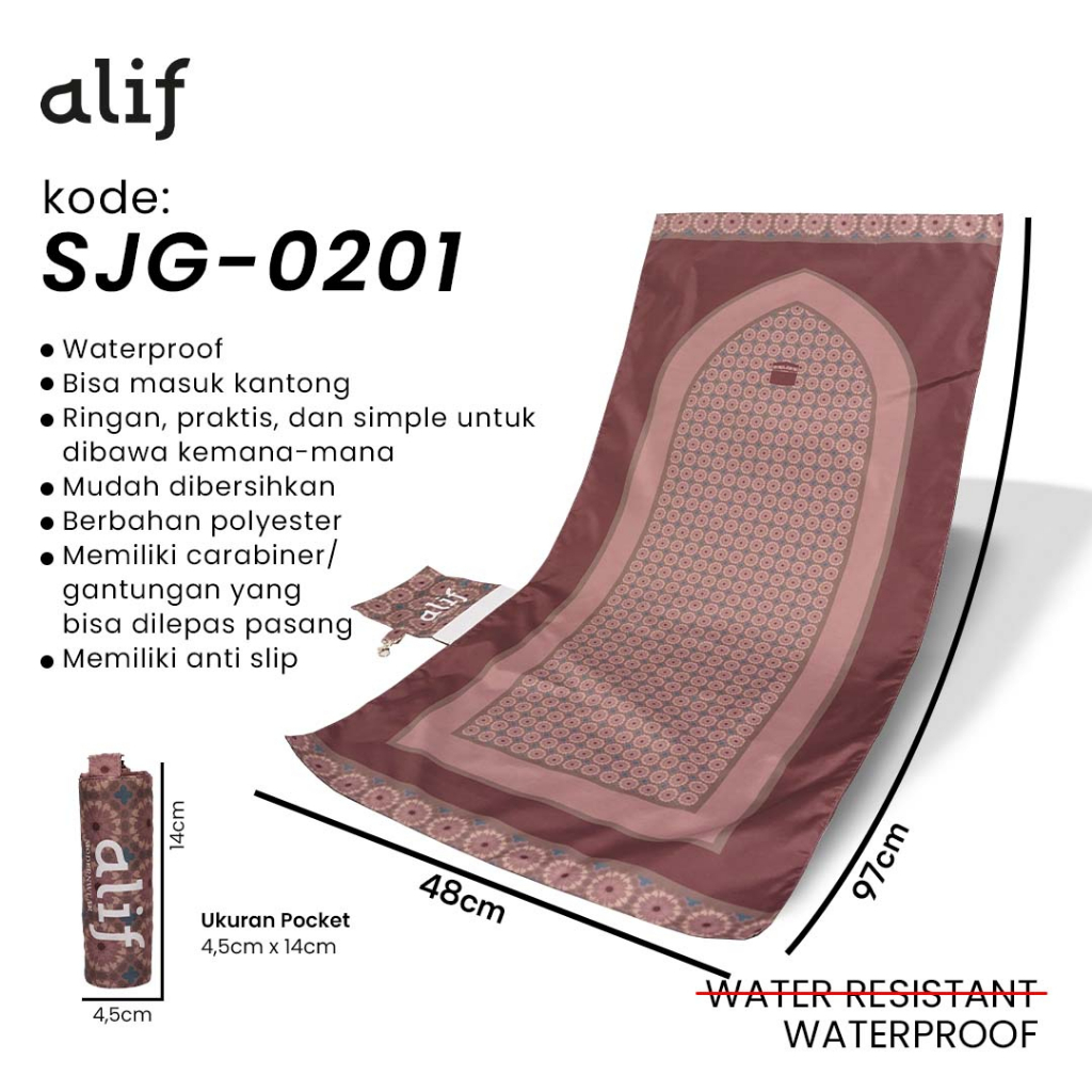 ALIF SAJADAH GENGGAM TRAVEL / SAKU / PORTABLE / WATERPROOF ( ALIF MODERN WEAR SJG-0201 )