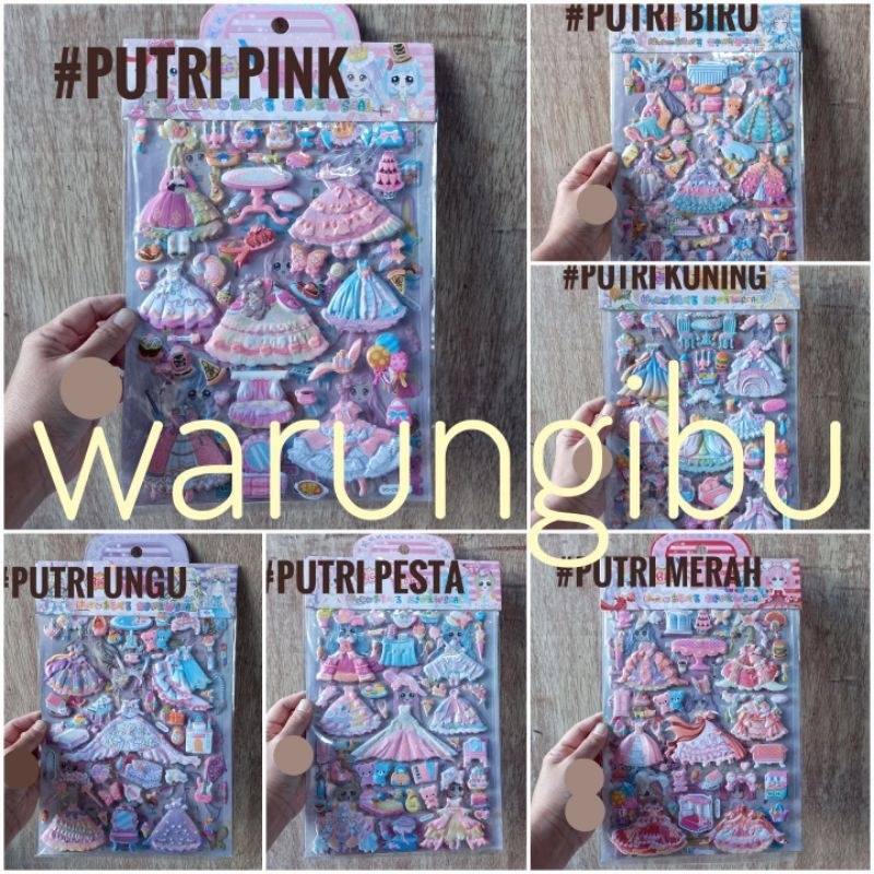 Glitter Dress Princess Sticker Rangkap 2 Gambar Tempel Timbul Stiker Putri Boneka Baju Orang Mainan
