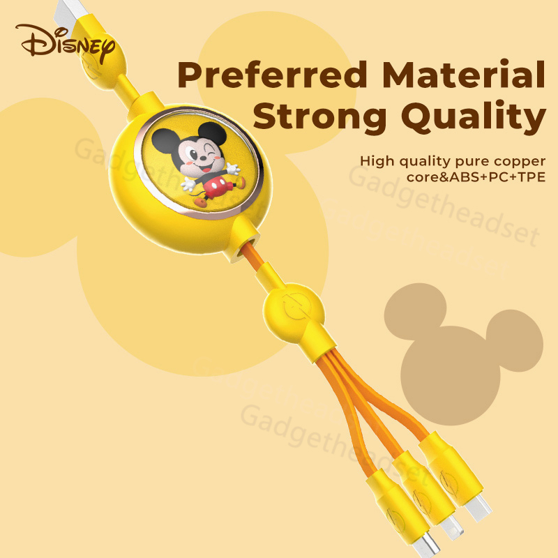 Disney kabel Charger 3 in 1 Mobile Cables Fast Charging Kompatibel 2A Lightning+MicroUSB+Type-C Panjang 80-110CM Dapat Disesuaikan Kabel Pengisian Portabel Untuk IOS/Android IPhone Samsung xiaomi