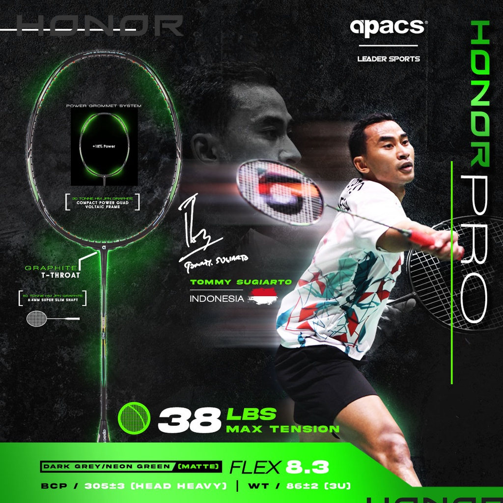 Raket Badminton Apacs Honor power full Extra Head Heavy 3U Original