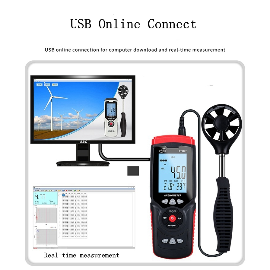 Digital Anemometer Pengukur Kecepatan Angin Wind Temperature Humidity Benetech GT8907