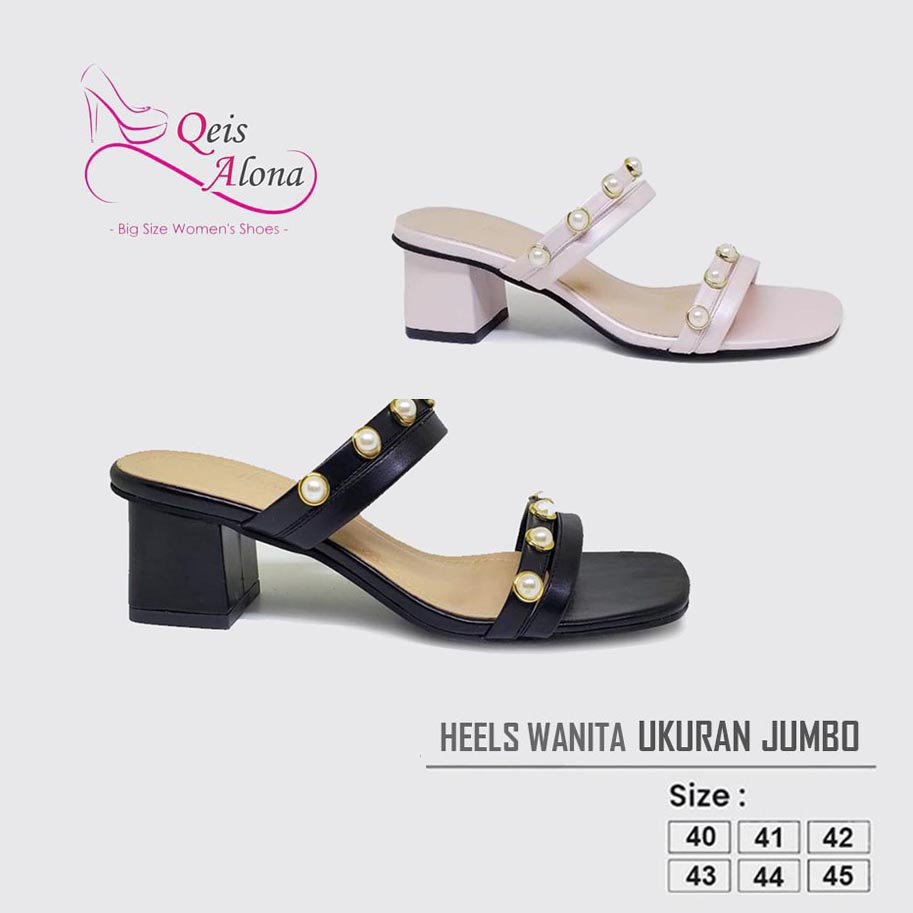 Mutiara Heels - Sandal Wanita (Ukuran Jumbo Kaki Besar) Sendal Pesta Mewah Cantik Pink-HItam