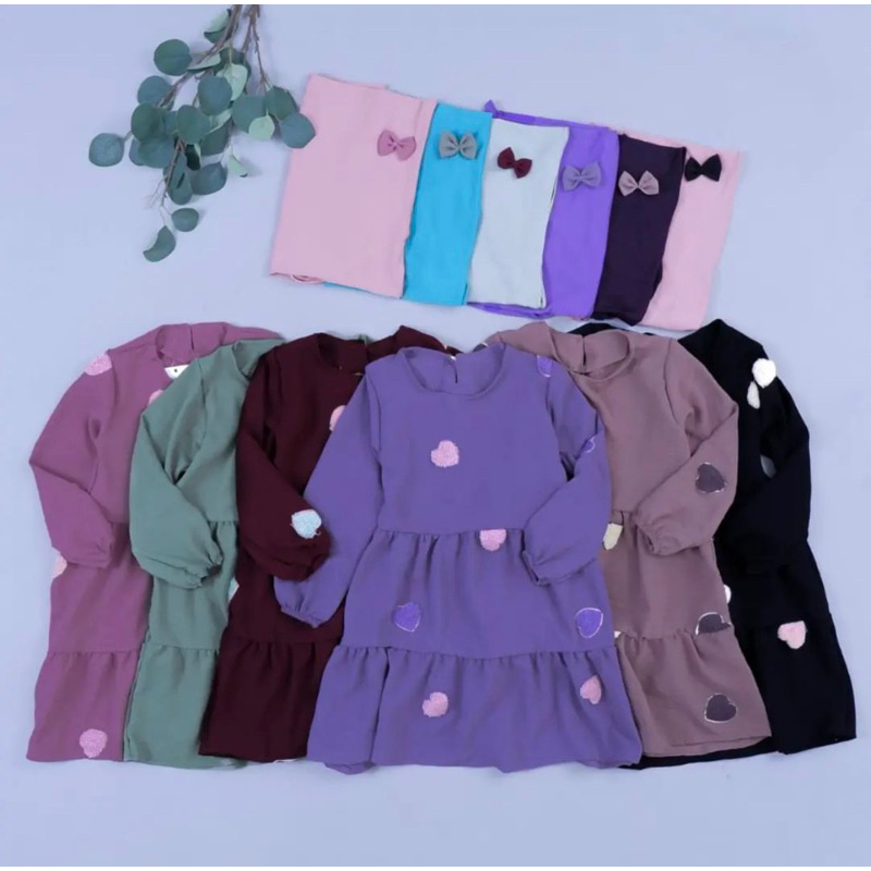 1-5th GAMIS + HIJAB ARUMI CRINKLE POM POM AIRFLOW BORDIR ANAK PEREMPUAN