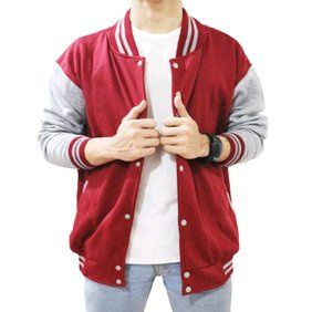 INDO - Jaket Basebal Pria Wanita Varsity Polos | Jaket Baseball Varsity Abu Muda Termurah