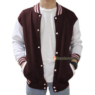 INDO - Jaket Basebal Pria Wanita Varsity Polos | Jaket Baseball Varsity Coklat Termurah