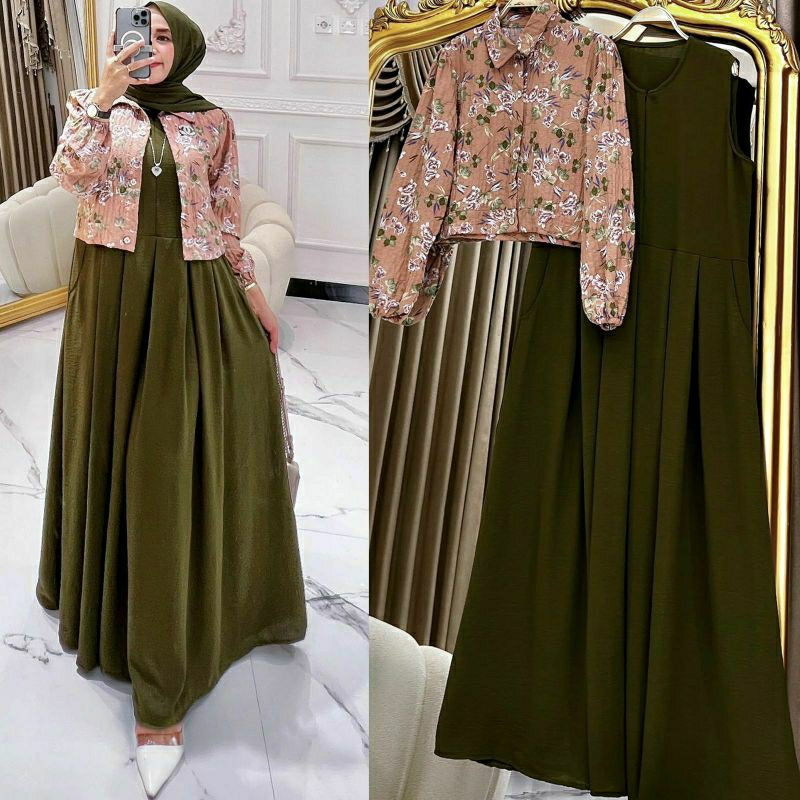 Cassey Set, SETELAN GAMIS + BLAZER LEBARAN CANTIK MODIS FIT XL LD 106 BAHAN CRINCLE AIRFLOW PREMIUM TERMURAH OOTD TERLARIS KEKINIAN